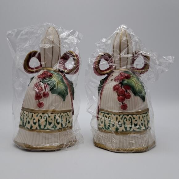 VTG Fitz and Floyd Christmas Bells Salt & Pepper Shakers Ceramic New In Box 2004 - Picture 3 of 8